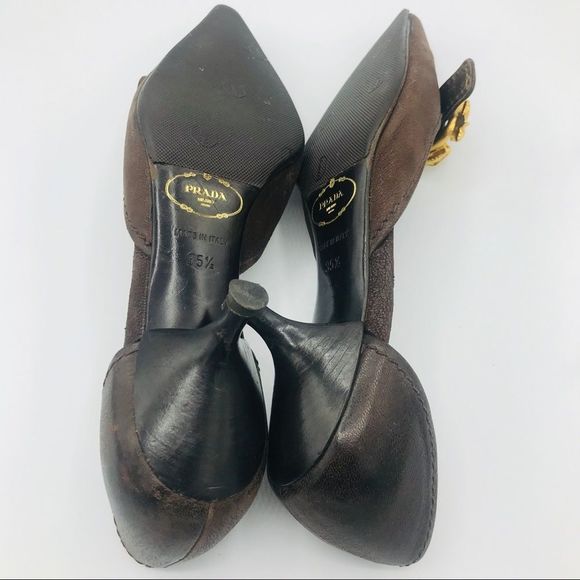 PRADA SNAKE BUCKLE GOAT SKIN d’ORSAY KITTEN PUMPS - Picture 8 of 10